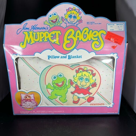 Vintage Jim Hensons Muppet Babies Miss Piggy Kermit Baby Pillow Blanket 1985 NIP - Picture 1 of 4